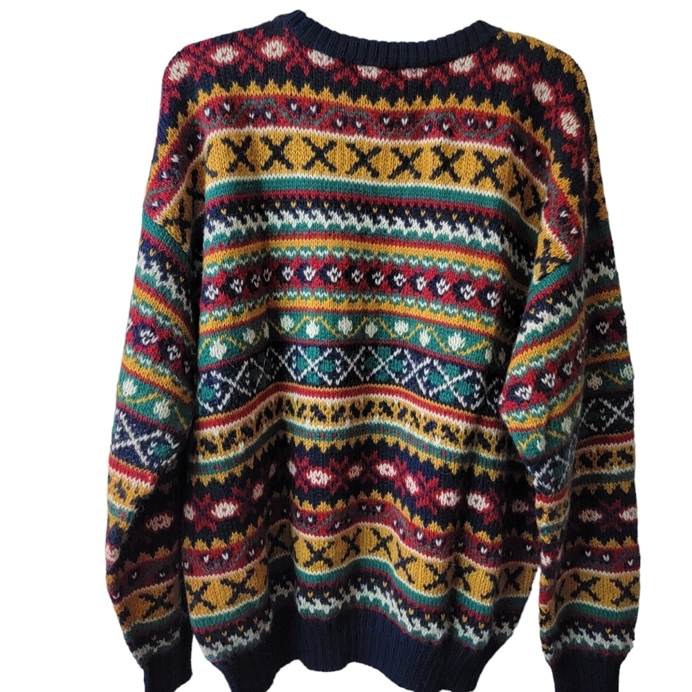 FACONNABLE vintage men's multi-pattern alpaca hand knit sweater - Picture 6 of 7